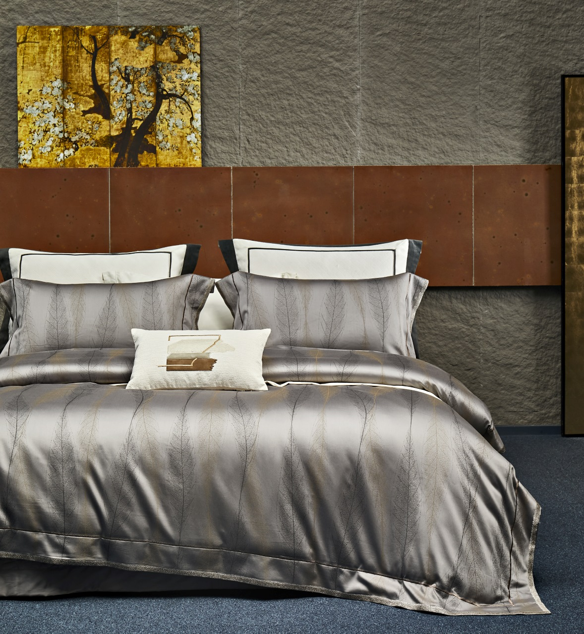 绣花夫人专享/羽叶云珊/双丝光工艺/全棉色织提花四件套床盖款