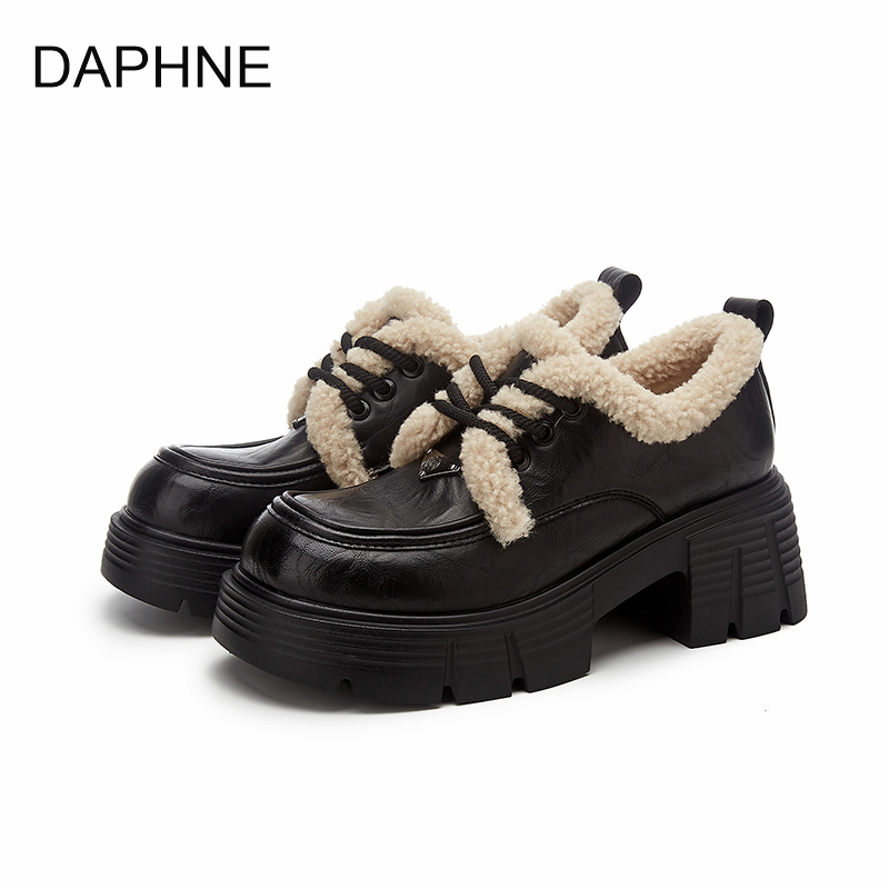 达芙妮加绒保暖乐福鞋女2024秋冬新款加绒乐福鞋女款2024新款爆款