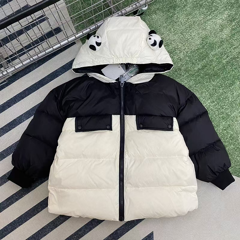 默认微瑕90白鸭绒连帽韩版时尚撞色拼接保暖儿童熊猫羽绒服686
