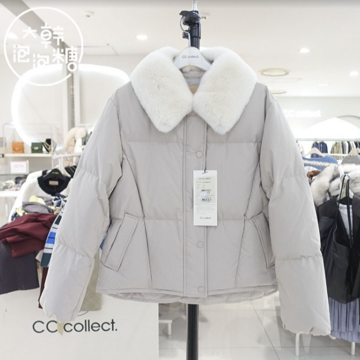 2025新款韩版休闲宽松大码兔毛领鹅绒短款女羽绒服百搭款182