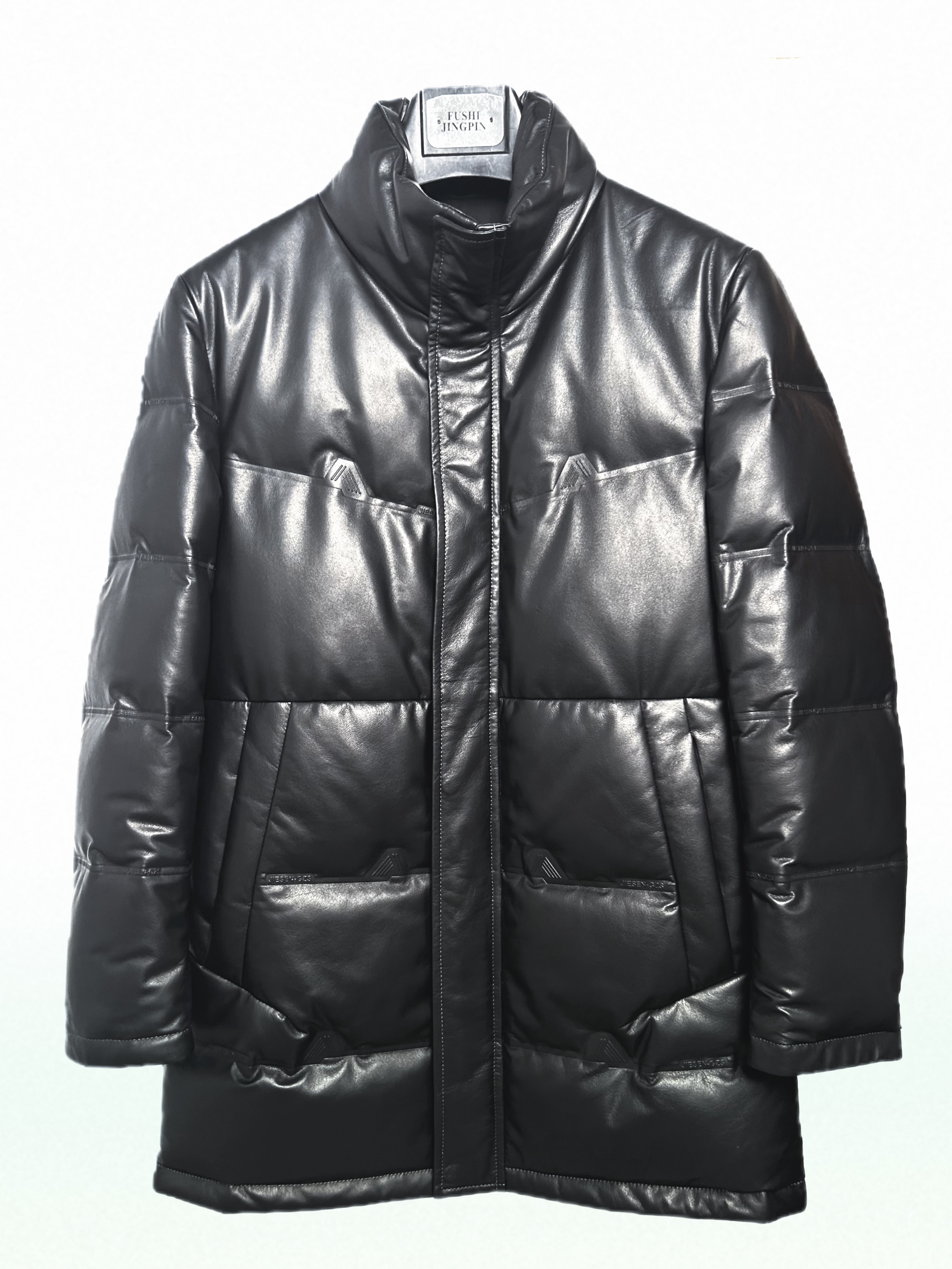 冬季新款加厚白鸭绒真皮羽绒服超薄小牛皮中长款立领