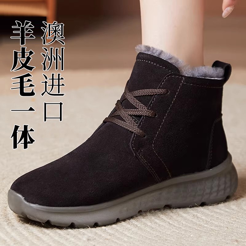雪地靴女2025冬季加绒加厚保暖软底棉靴真皮短靴东北大棉鞋