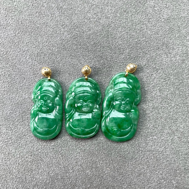 18K金镶嵌缅甸翡翠A货财神吊坠-多样性发货