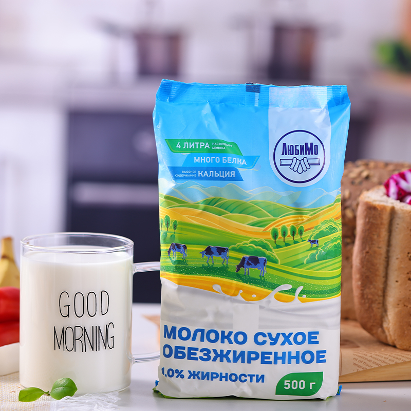 俄罗斯原装进口柳宾斯基牌脱脂乳粉奶粉500克/袋