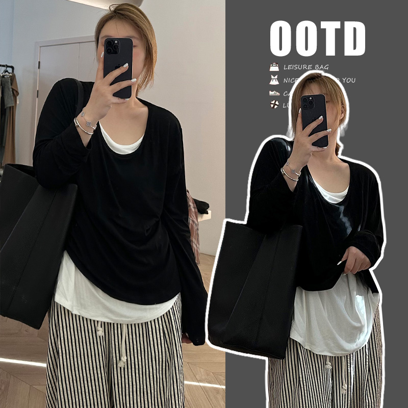 简约柔软面膜T孕妇装T恤上衣春秋韩版显瘦百搭舒适弹力打底衫休闲