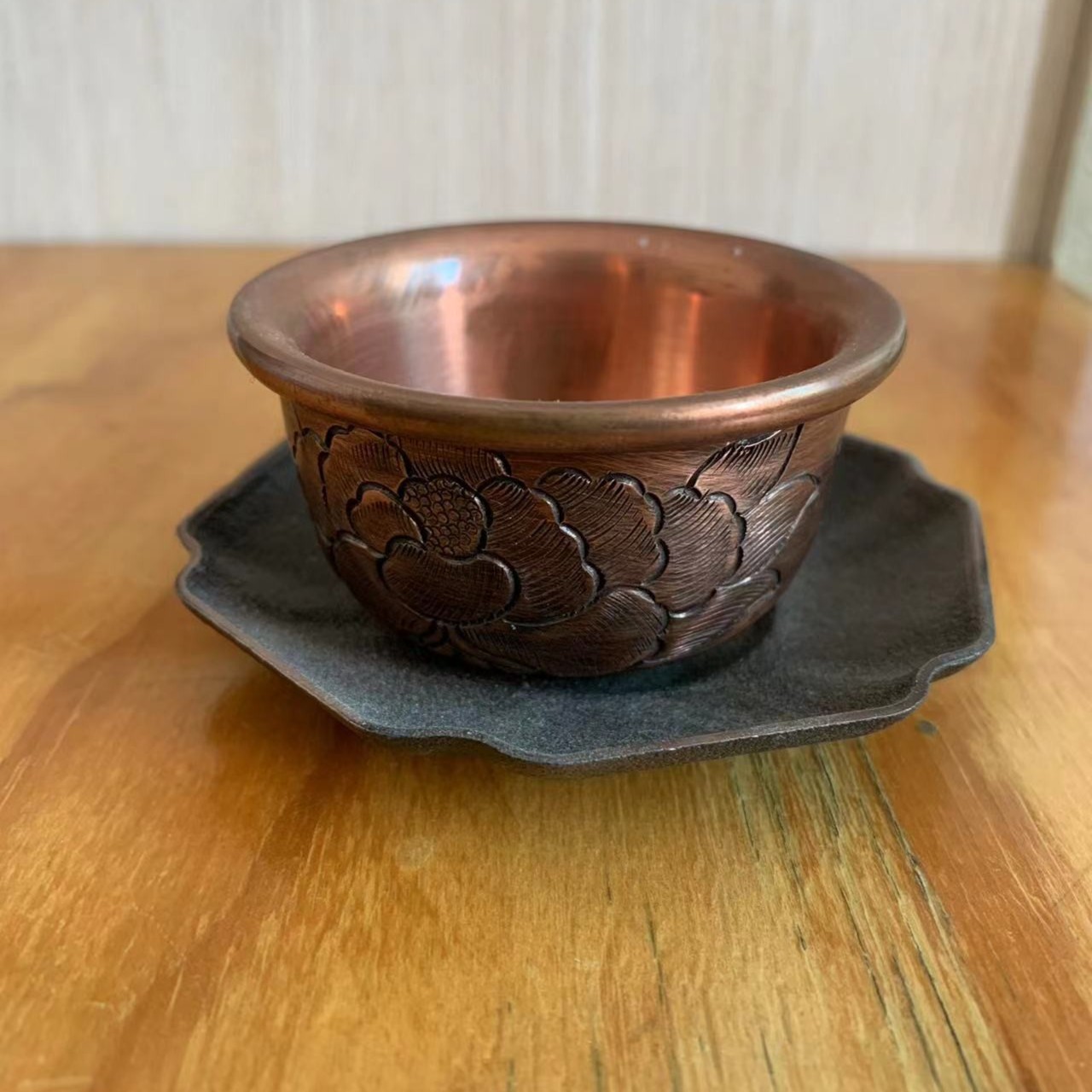 【俊春铜艺】紫铜 雕花小茶杯 复古茶具 100毫升