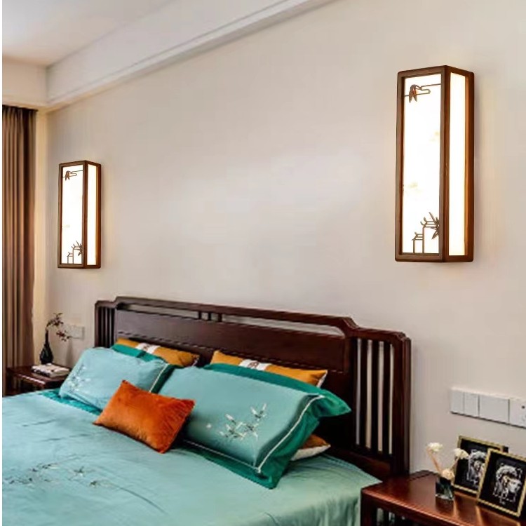 新中式壁灯实木LED仿古客厅卧室床头灯主卧过道灯简约走廊灯具