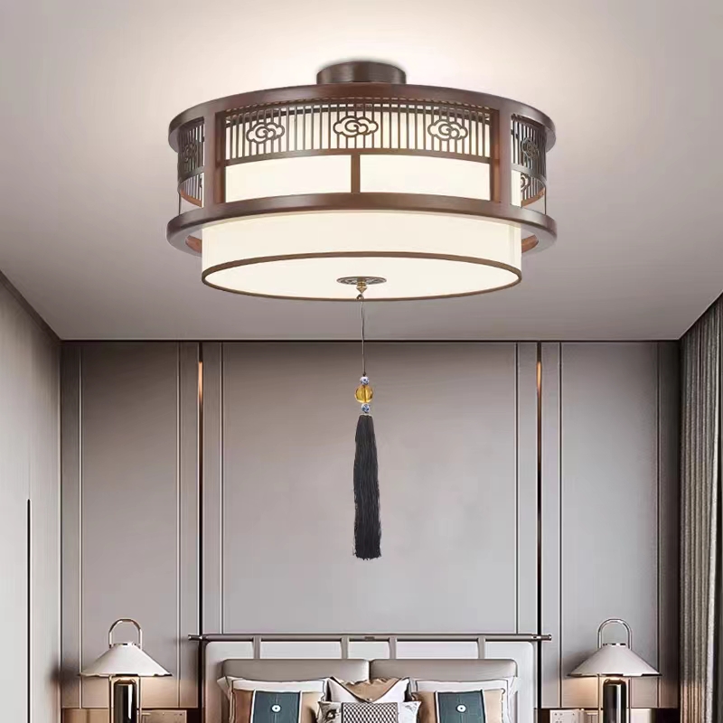 中山新中式实木吊灯卧室茶室玄关简约走廊吊灯餐厅灯具大气客厅