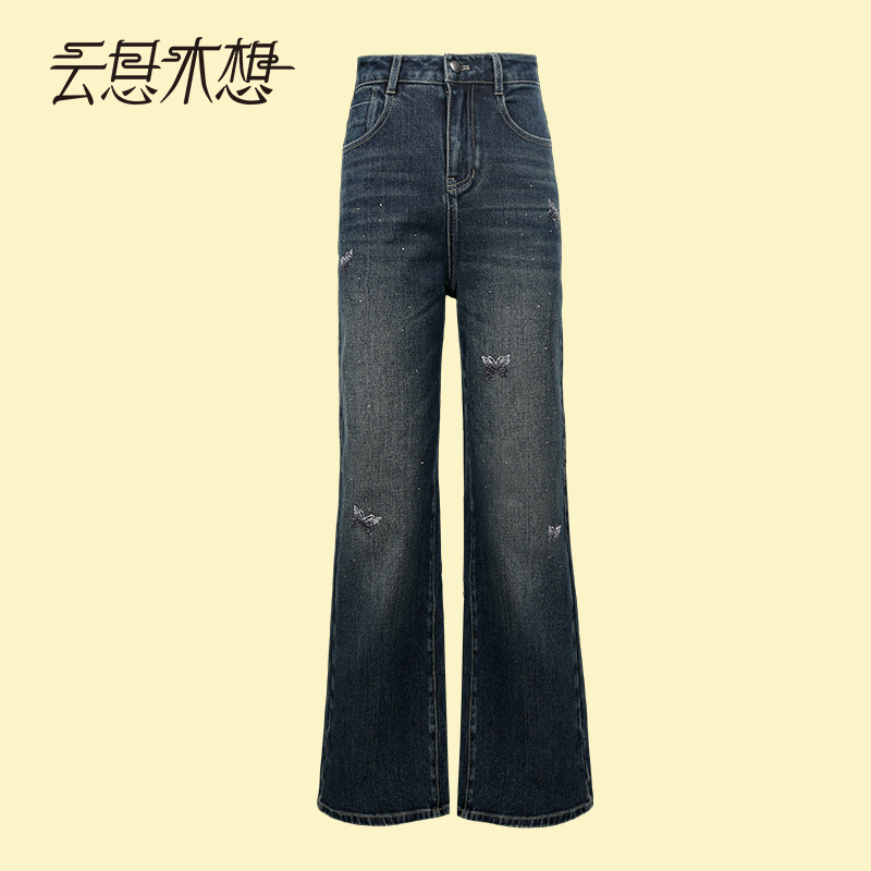 Ysimo-X云思木想2024秋冬新款蝴蝶烫钻高腰百搭牛仔裤12250