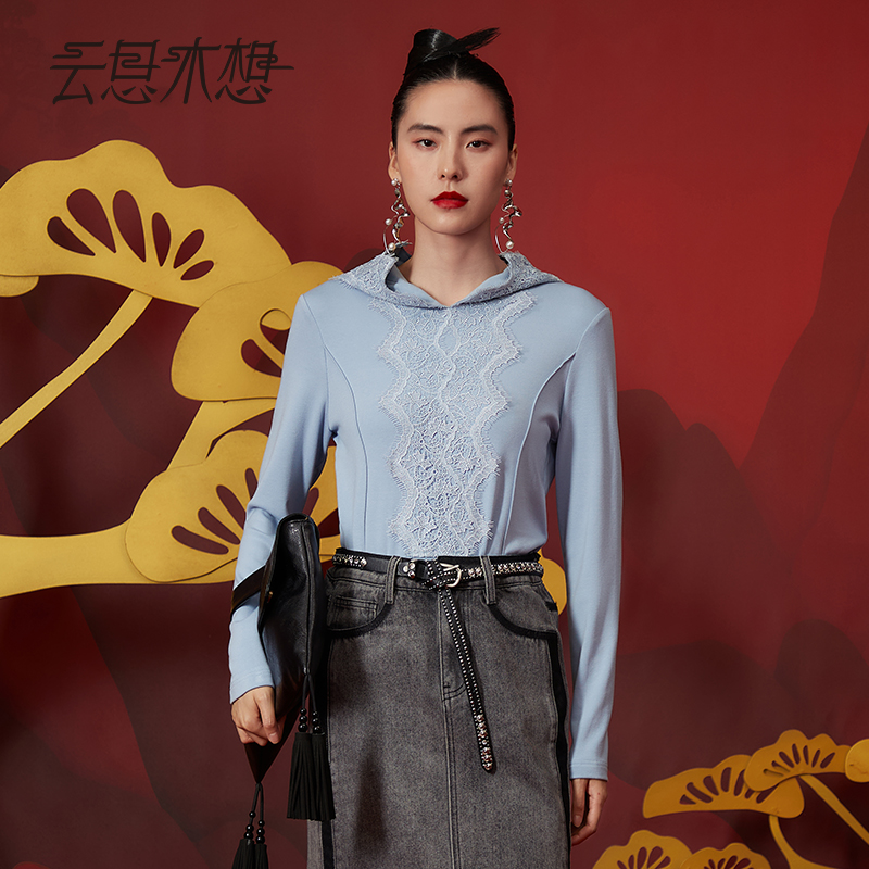 Ysimo-X云思木想 云梦花瑶 手摇花边股线分割连帽优雅风卫衣12615
