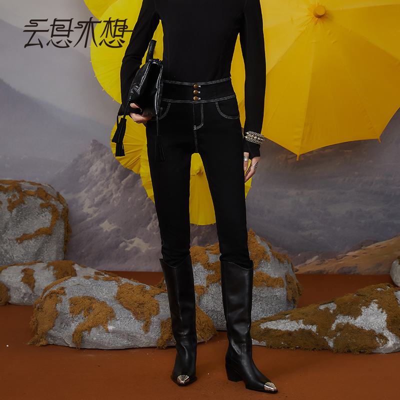 Ysimo-X云思木想2024秋冬新款定制龙头扣高腰铅笔裤牛仔裤12362