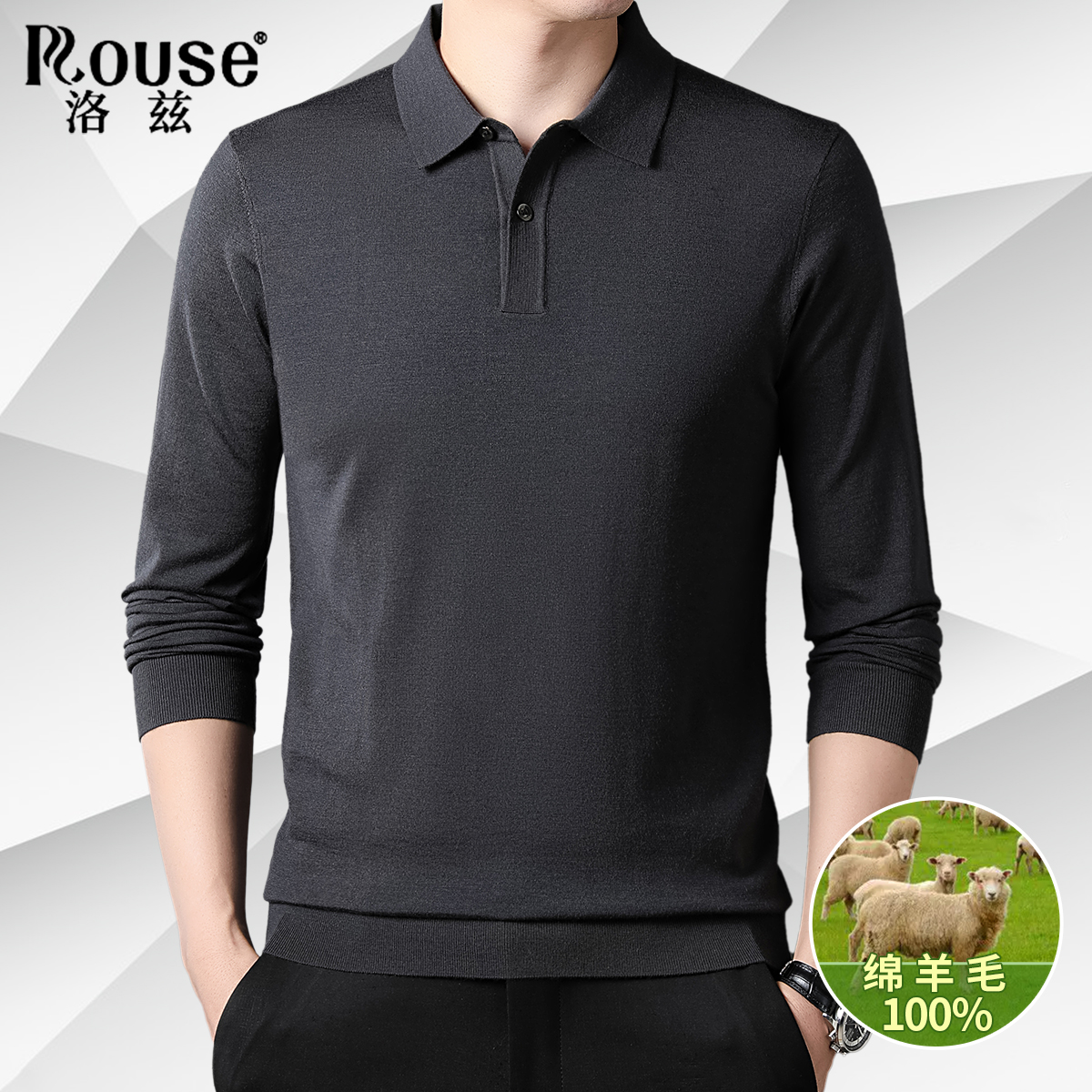 Rouse/洛兹100精纺男款高档羊毛衫秋季轻奢长袖打底衫品质男装603
