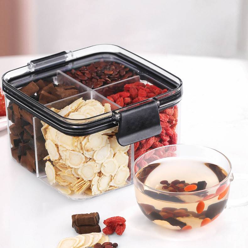 可定制密封罐储物罐茶方形四分格养生花茶包装收纳罐塑料五谷杂粮