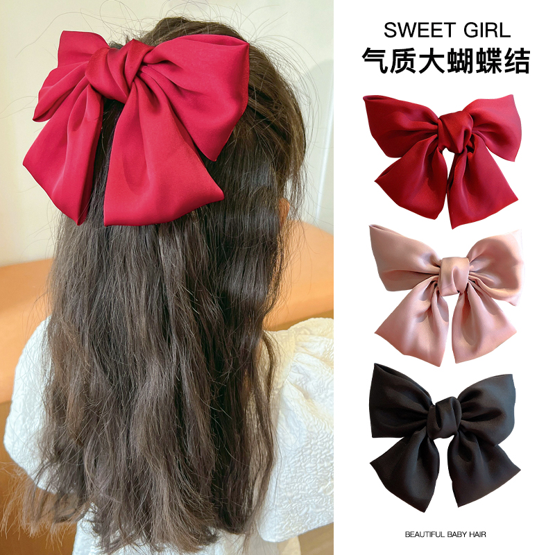 时尚风新款大蝴蝶结发夹女孩后脑勺发卡女童宝宝红色气质百搭发饰