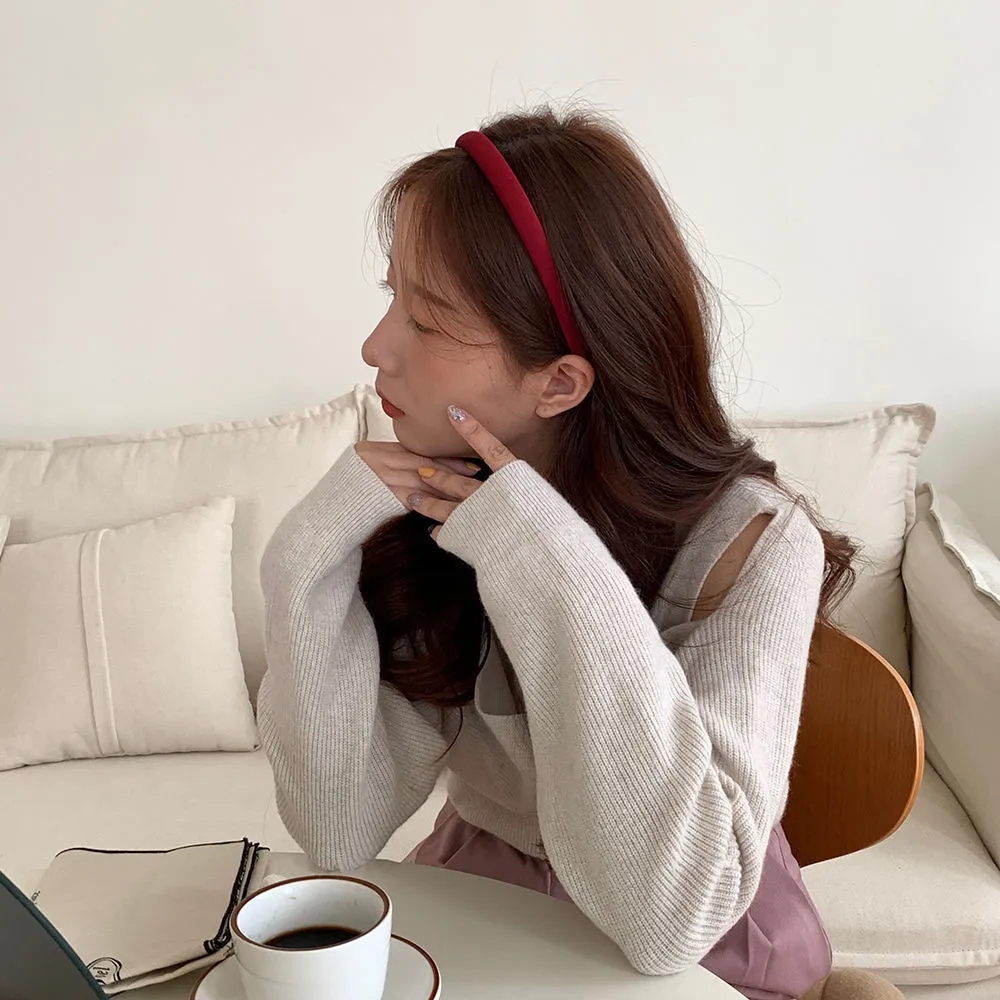 韩式红色细发箍女复古压发头箍春秋红色发箍气质简约纯色百搭丝绒