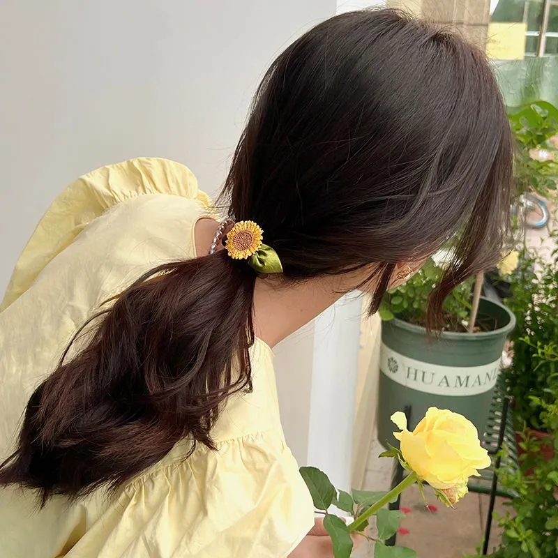 向日葵发圈ns高级感气质发绳皮筋可爱少女女孩清新简约韩版头绳