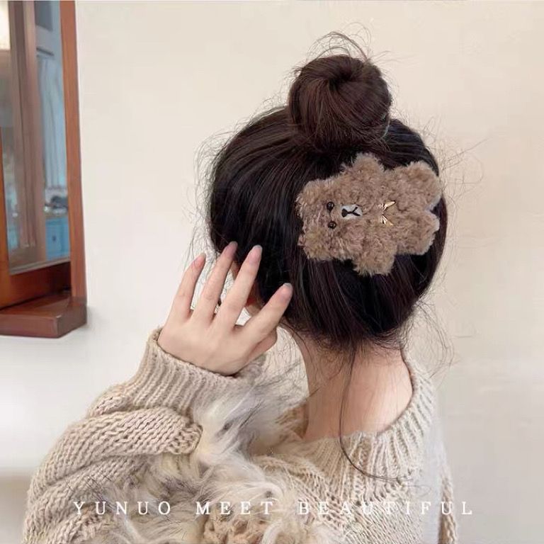 毛绒卡通布朗熊发夹女可爱儿童百搭韩版发卡气质网红ins韩版甜美
