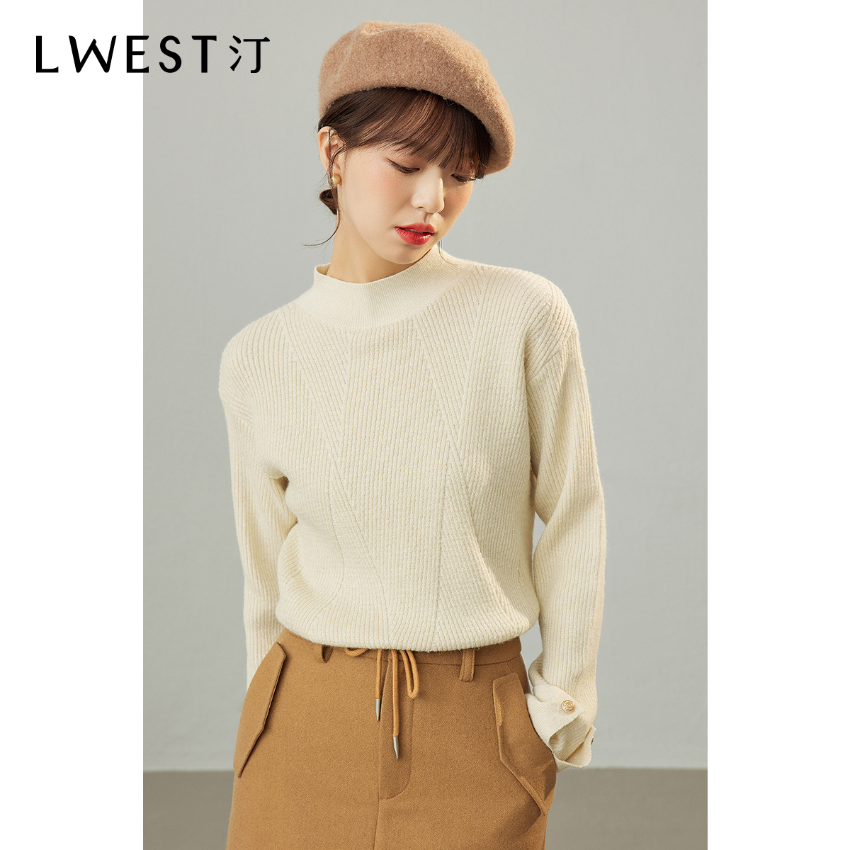 朗文斯汀菱形格半高领针织衫LDYZ25107582