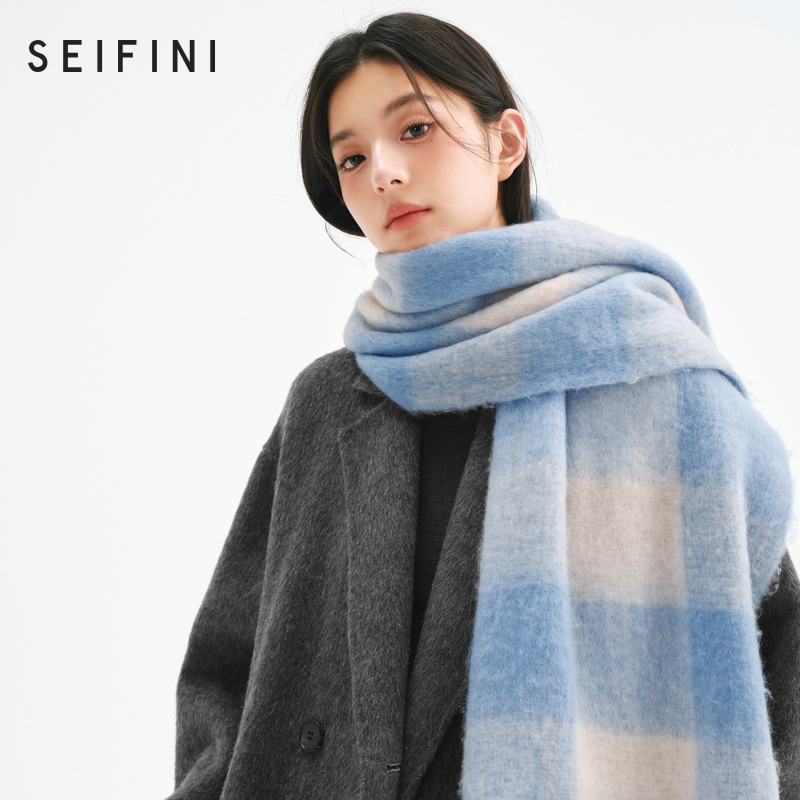 诗凡黎格子围巾2024秋冬新款绒感保暖百搭休闲流苏披肩时尚围脖女