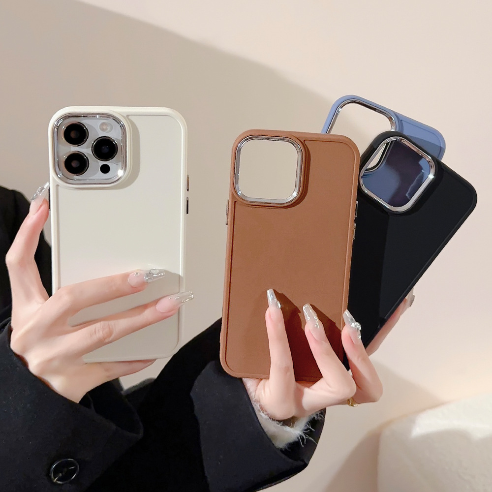 电镀镜框液态硅胶手机壳iPhone15大孔12/13/14promax简约防摔11套