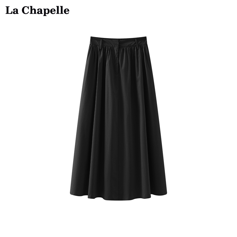 拉夏贝尔/LaChapelle简约百搭松紧腰中长款褶皱休闲半身裙女春季
