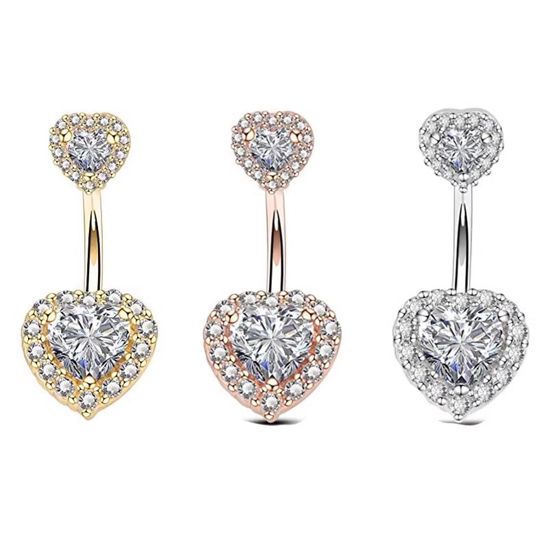 钛钢莫桑石耳饰 穿刺心形脐肚钉1.6mm钛钢杆防过敏脐环性感欧美