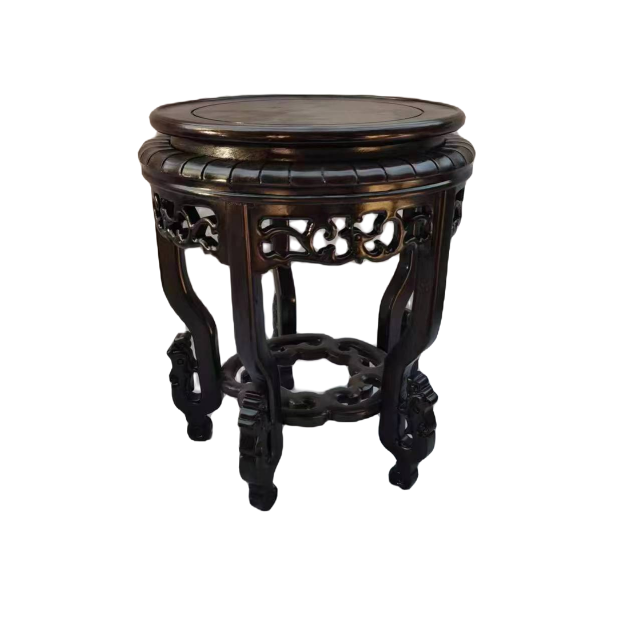 非洲陶瓷老黑檀木花架创意工艺品家用圆形摆设