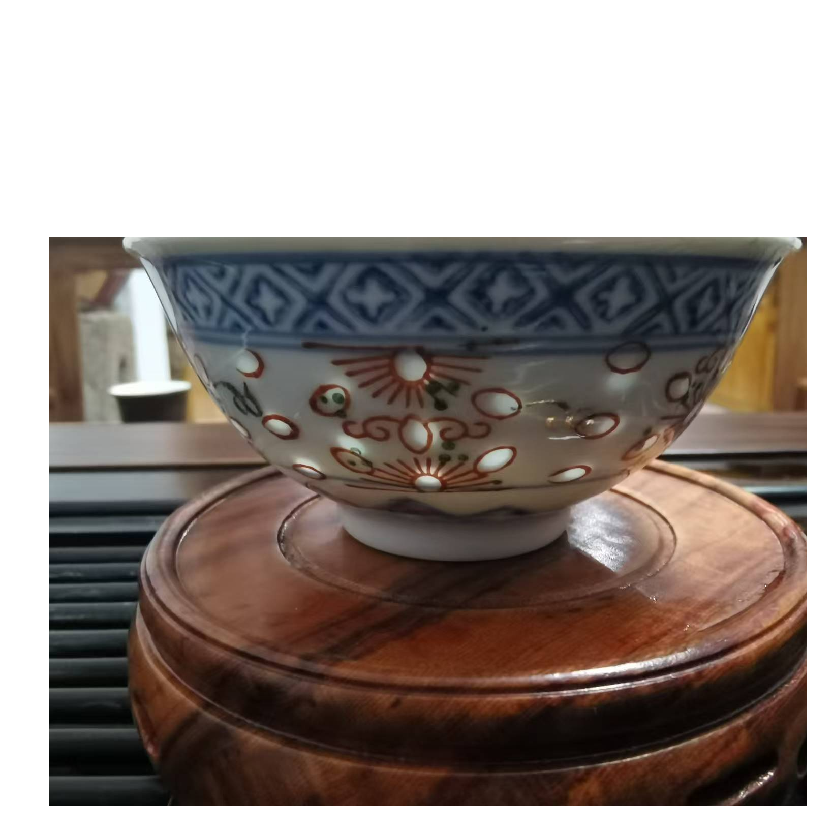 青花玲珑加彩主人杯-茶园陶瓷手绘柴窑描金