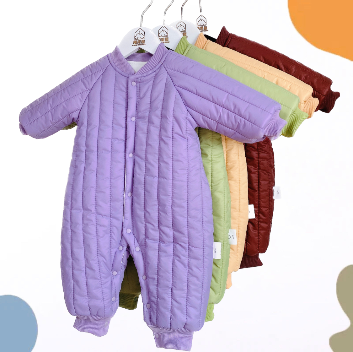 竖条纹棉服婴儿保暖棉衣婴幼儿连体衣宝宝哈衣爬爬服加厚