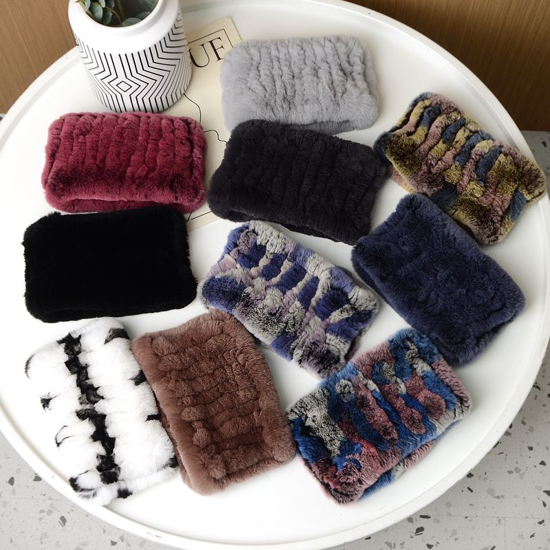 可爱真獭兔毛脖套女冬季弹力网围脖发带百搭毛绒头套保暖围巾