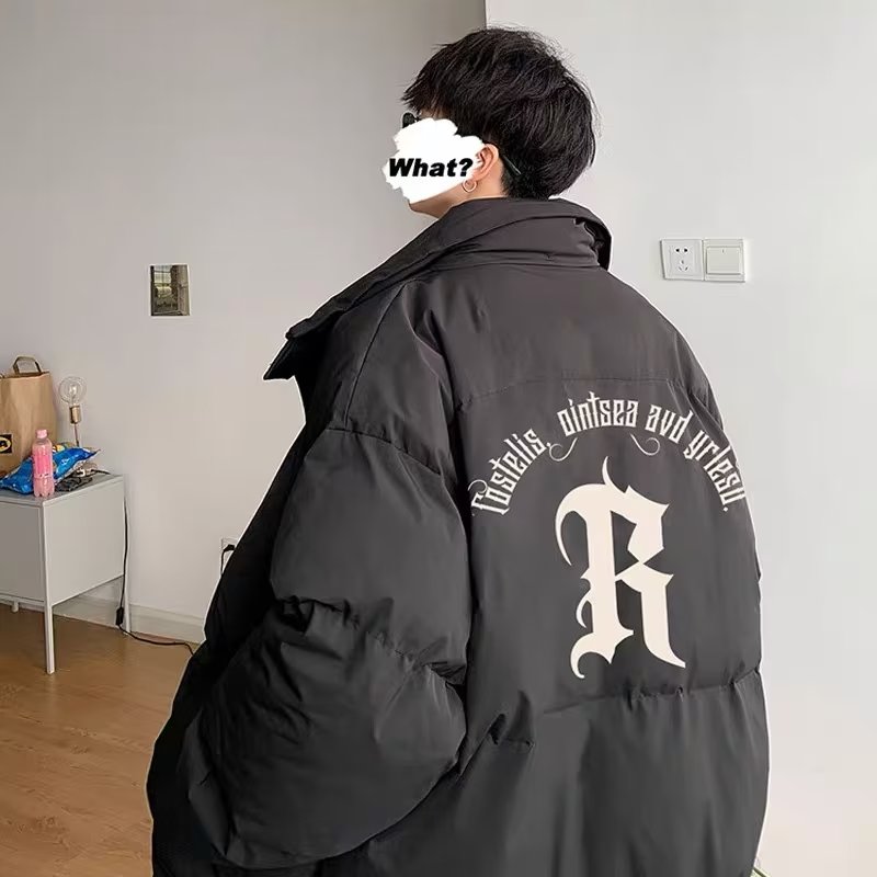 美式复古棉服男冬季加厚学生棉衣外套宽松潮流字母面包服男士休闲