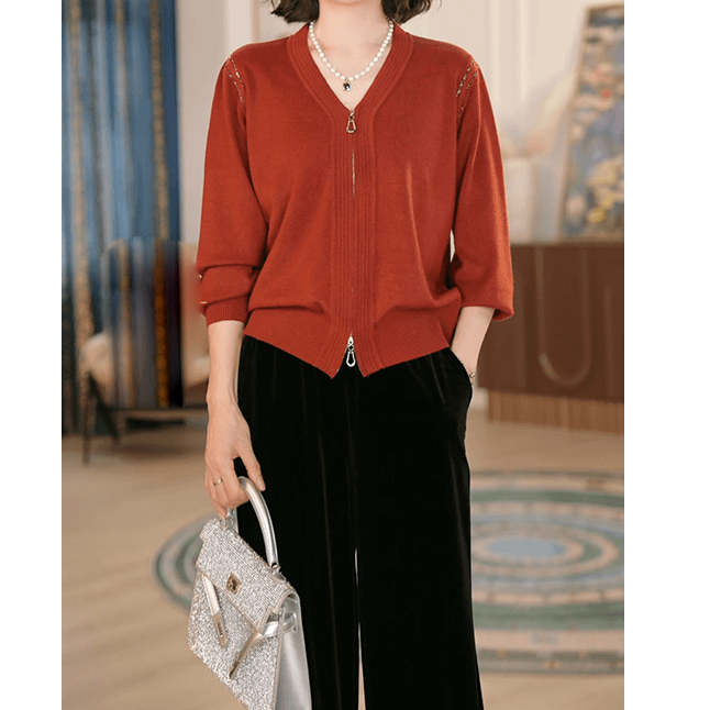 中年妈妈秋装针织小衫上衣服2024新款洋气中老年女装高贵打底毛衣