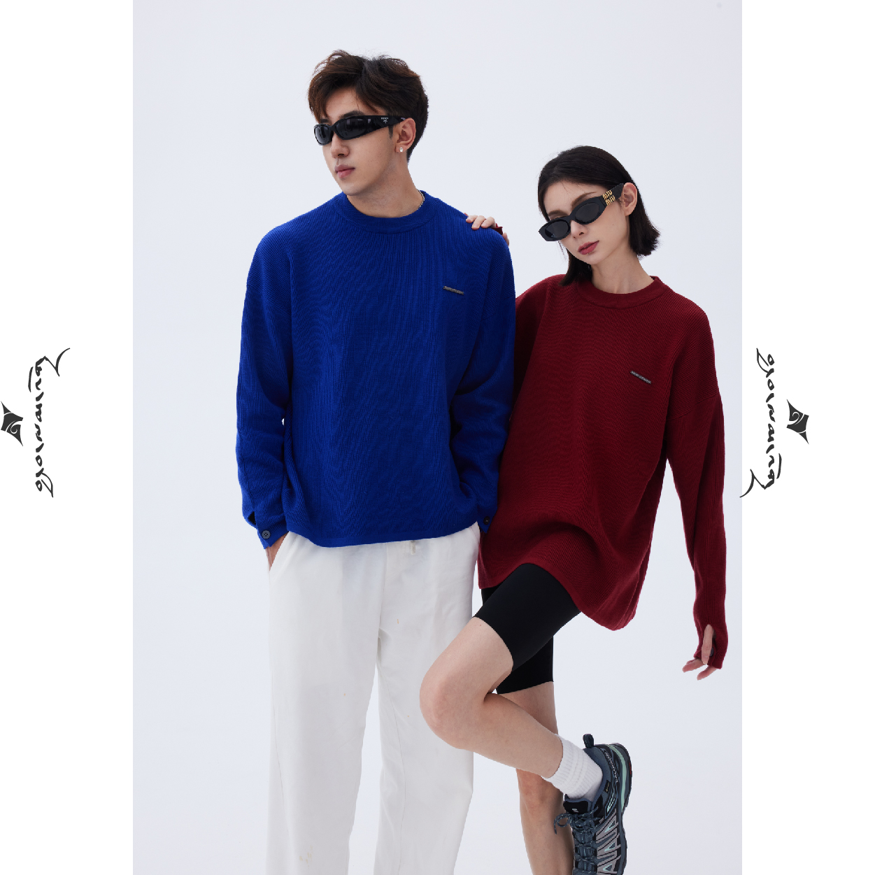 CHAWALANDRO2024秋冬新款圆领毛衣克莱茵蓝宽松百搭保暖针织毛衣