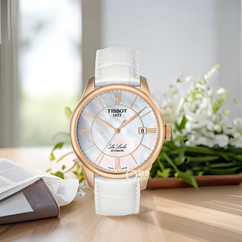 95新 Tissot/天梭 /通体镀金贝母盘力洛克/表径39.3/公价6200