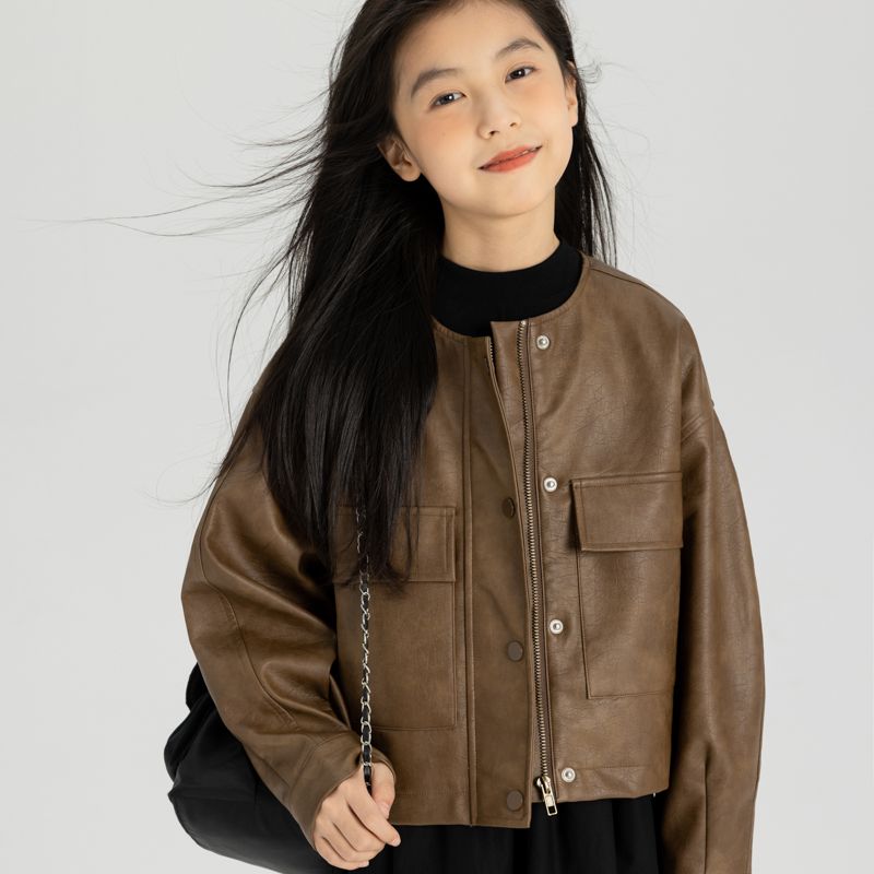 女童外套春秋款新款洋气皮夹克女大童秋上衣儿童炸街秋装皮衣短款