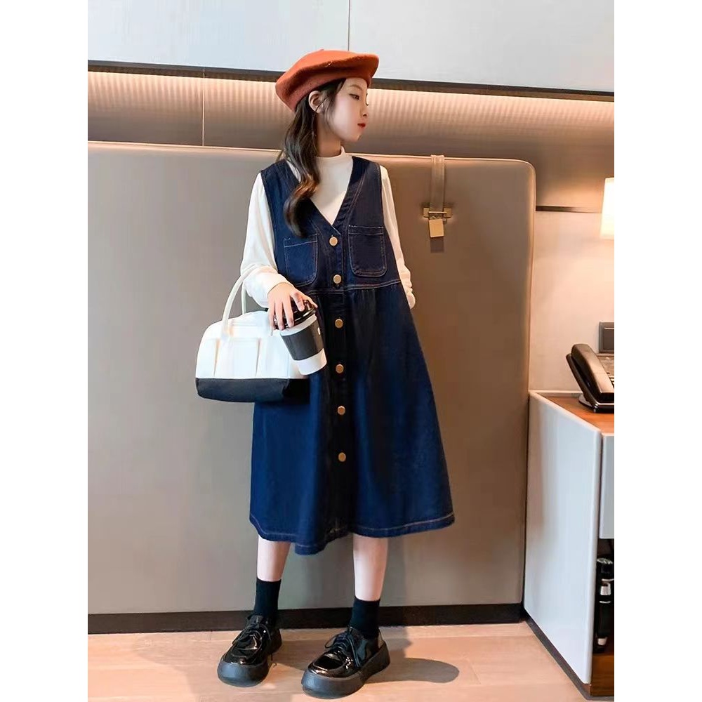 女童春装连衣裙新款儿童春季洋气裙子大童时髦春秋背带裙套装