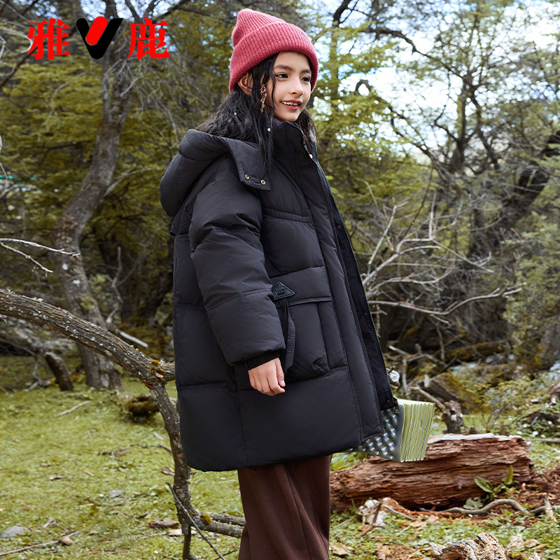 雅鹿女童羽绒服2024新款中长款儿童加厚冬季女孩子中大童学生外套