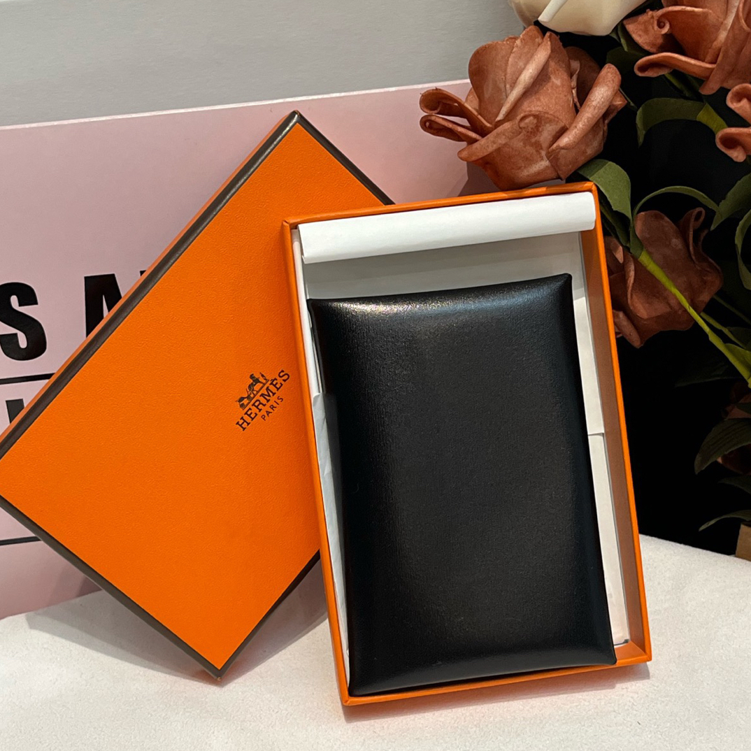 99新 Hermes/爱马仕 黑银box皮卡包经典气质简约大气