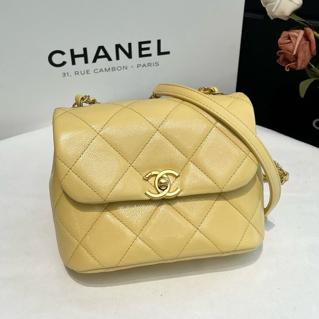 99新 Chanel/香奈儿 22P小鸡黄鱼子酱方胖子小香风单肩斜挎包时尚