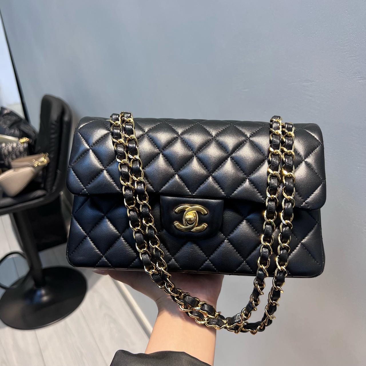 99新 Chanel/香奈儿 （新年特价）黑金羊皮CF小号 芯片款（定4000）