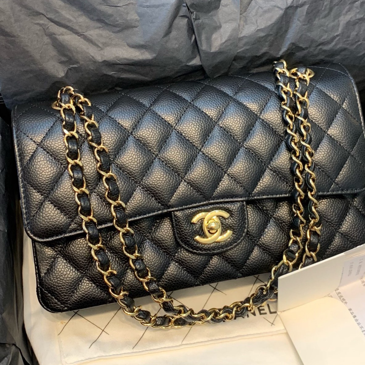 全新未使用 Chanel/香奈儿 黑金牛CF中号 芯片款
