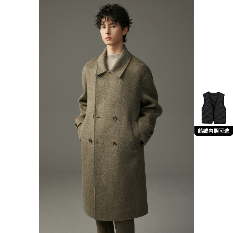 【含100羊毛】两用领双面长毛加厚羊毛大衣男士冬季呢子男外套ELL18