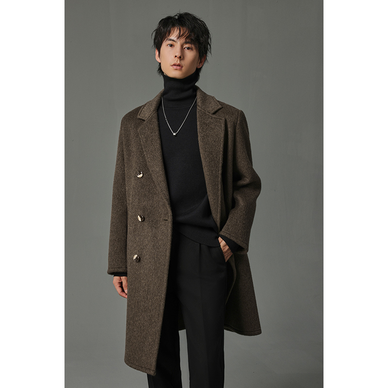 【可拆卸垫肩】双面羊毛大衣秋冬加长厚款双排扣呢子韩版外套FLD02