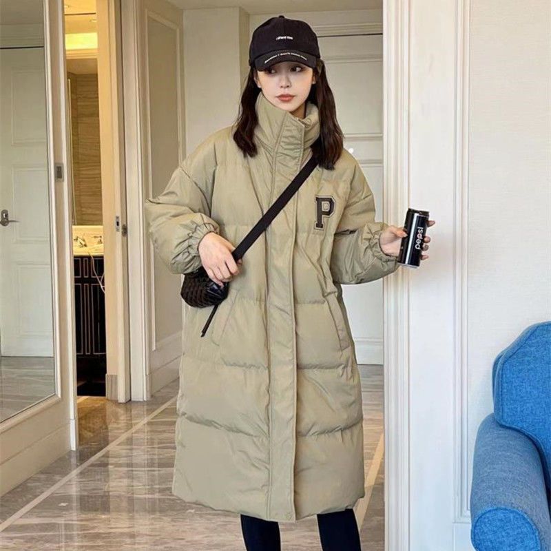 过膝羽绒棉服女中长款2024年新款韩版宽松加厚白鸭绒冬季爆款学院