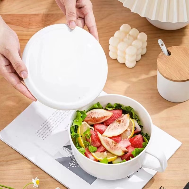 家用骨瓷多功能带盖泡面碗蒸蛋碗学生打饭碗网红泡面神器带手柄碗