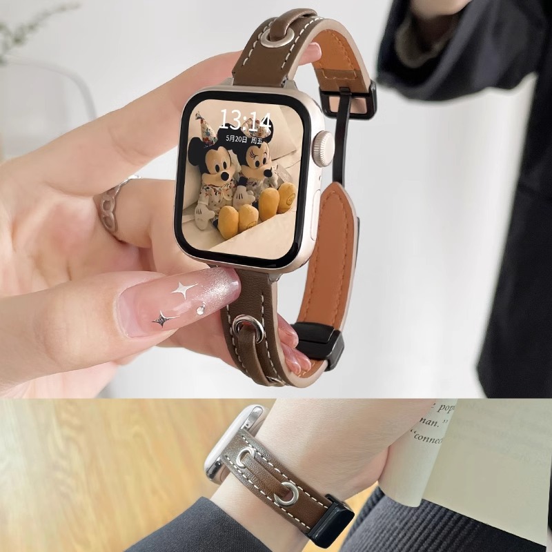 适用苹果S9手表iwatch8表带秋冬磁吸扣美式皮带applewatch7/6/5/4