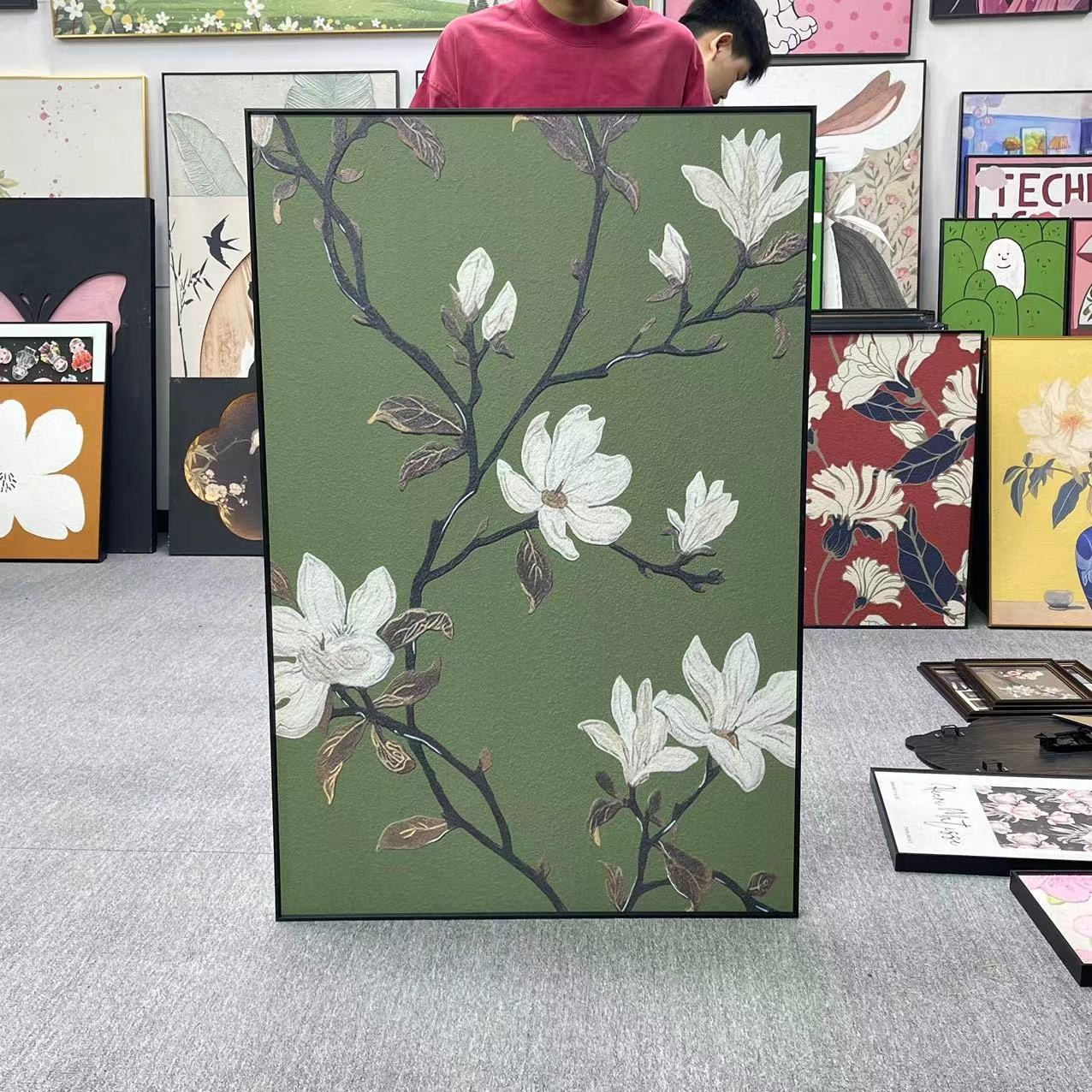 《白玉兰》法式复古风装饰画沙发背景墙客厅挂画玄关入户挂画80120