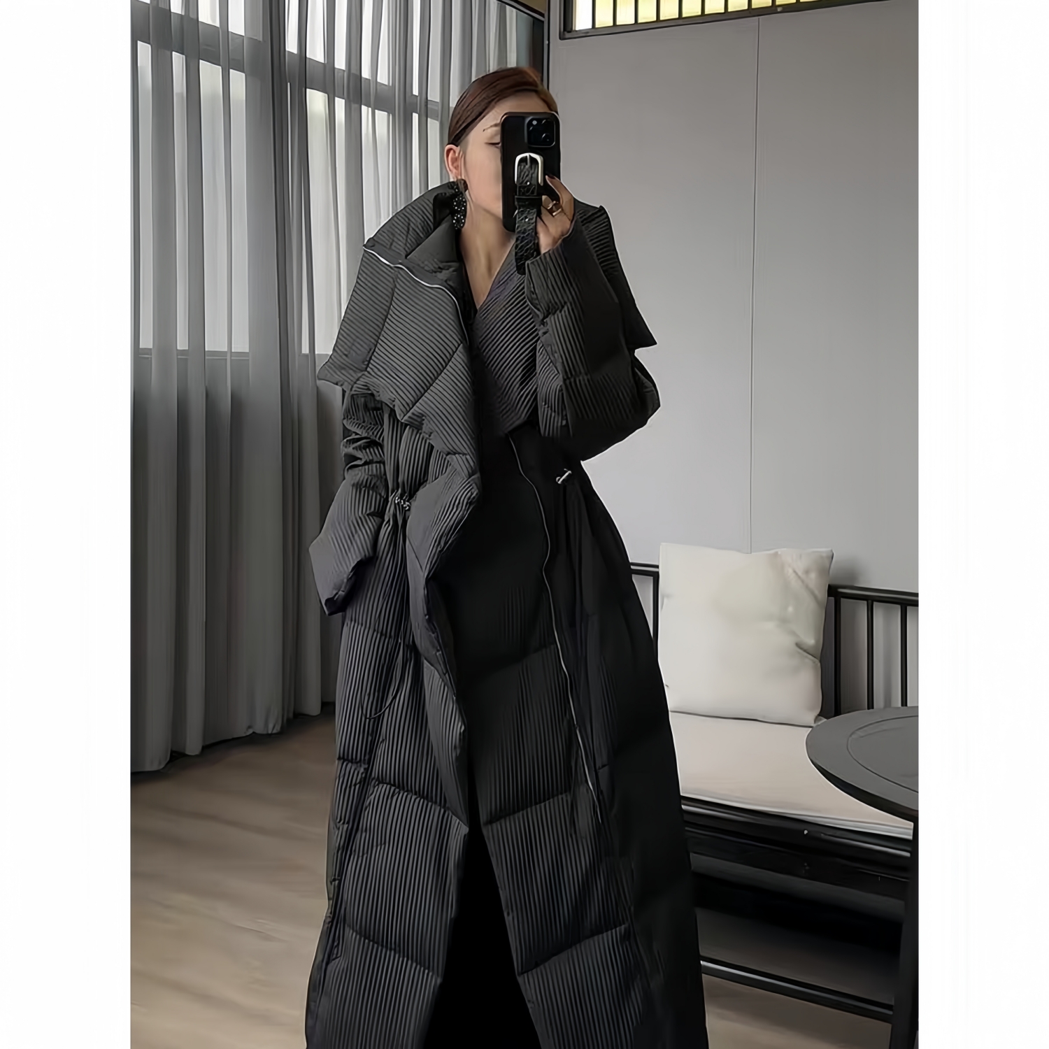 热美定制~2024冬季时尚轻奢设计感显瘦中长款过膝外套