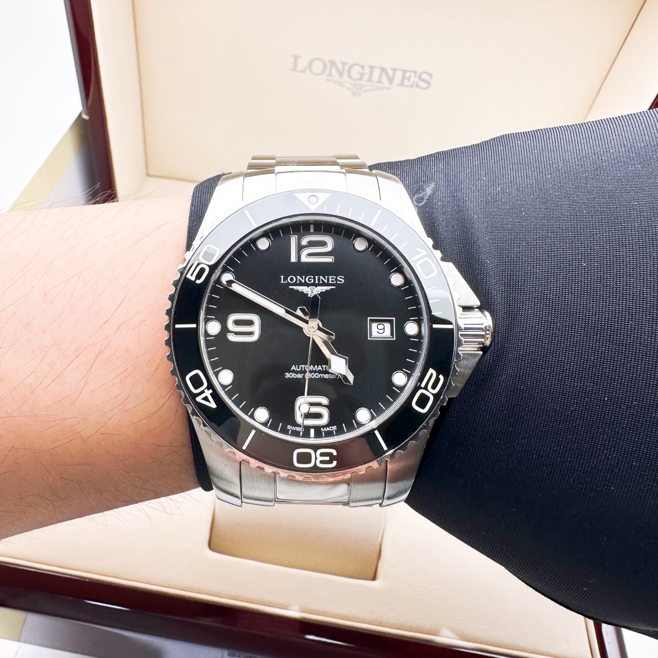 95新 Longines/浪琴 康卡斯L3.782.4.56.6自动机械男表潜水表