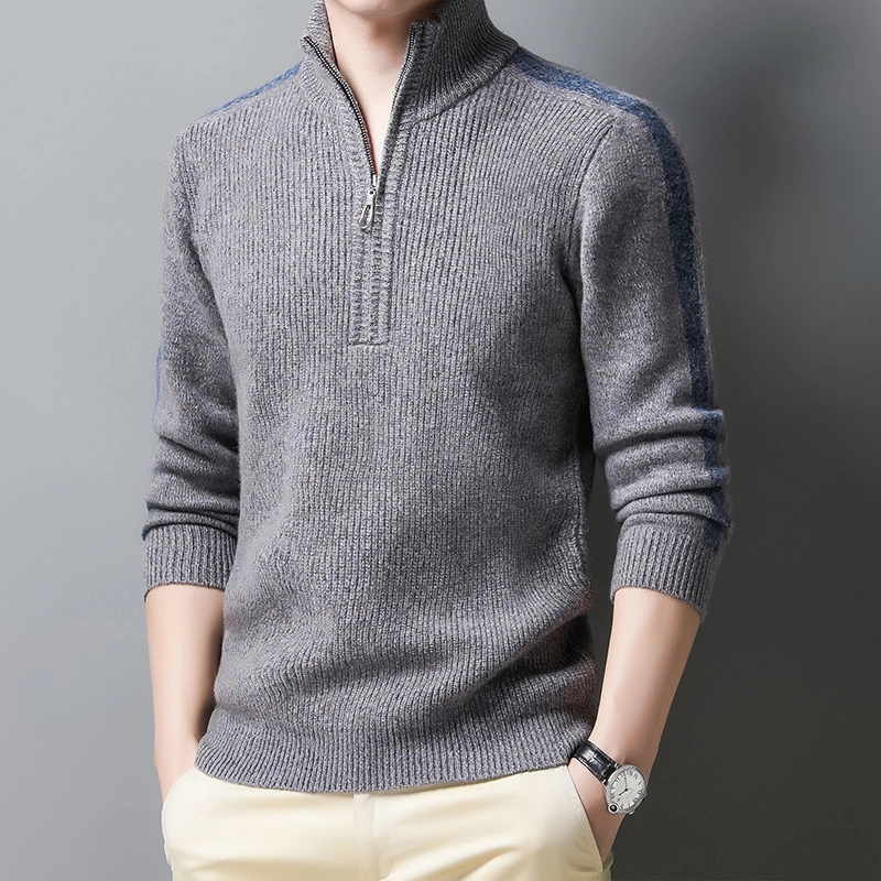 【重磅加厚550克】纯羊毛100%男士羊毛衫半高领拉链毛衣男秋冬厚款